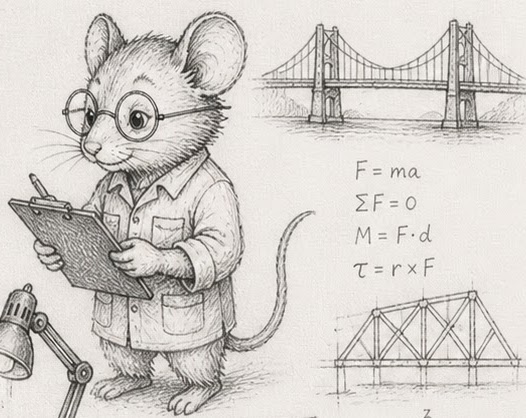 Engineer mouse with clipboard and F = ma — alignment is a structural property