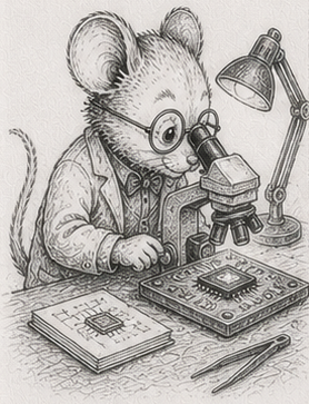 A mouse at a microscope - observation is a read-only system.