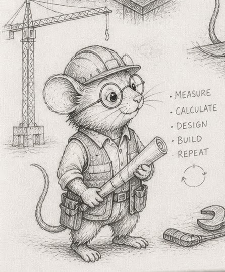 MEASURE / CALCULATE / DESIGN / BUILD / REPEAT — generations cycle on a stable handle